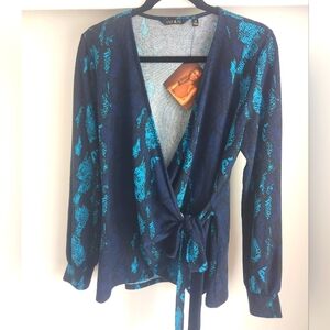 Iman Blue and Black Python Print Wrap Sweater Size Medium NWT